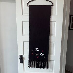 Karl Lagerfeld Black Scarf with Red and White Accents